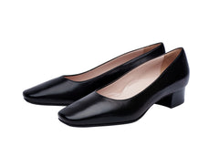 3cm black leather court shoes. Corporate women and airline cabin crew. Very comfortable all day shoes